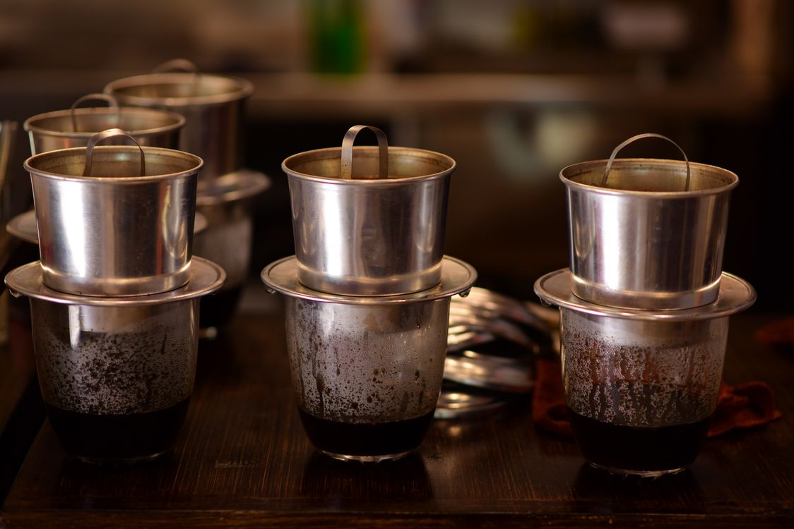Vietnamese coffee brewing equipment displayed.